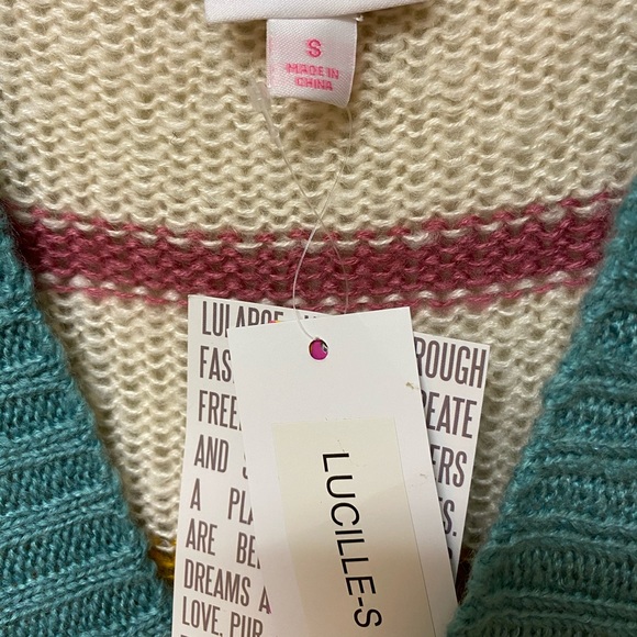 NWT LuLaRoe Lucille Cardigan Stripes Teal Small - Picture 3 of 4